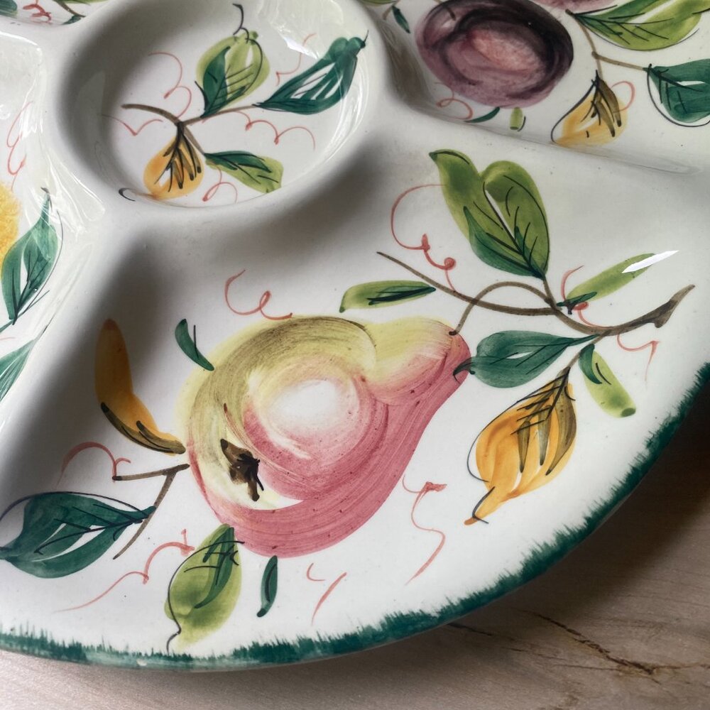 VTG Hand Painted Italy Rustic Fruits 5 compartment ceramic serving platter mcm - Picture 3 of 12
